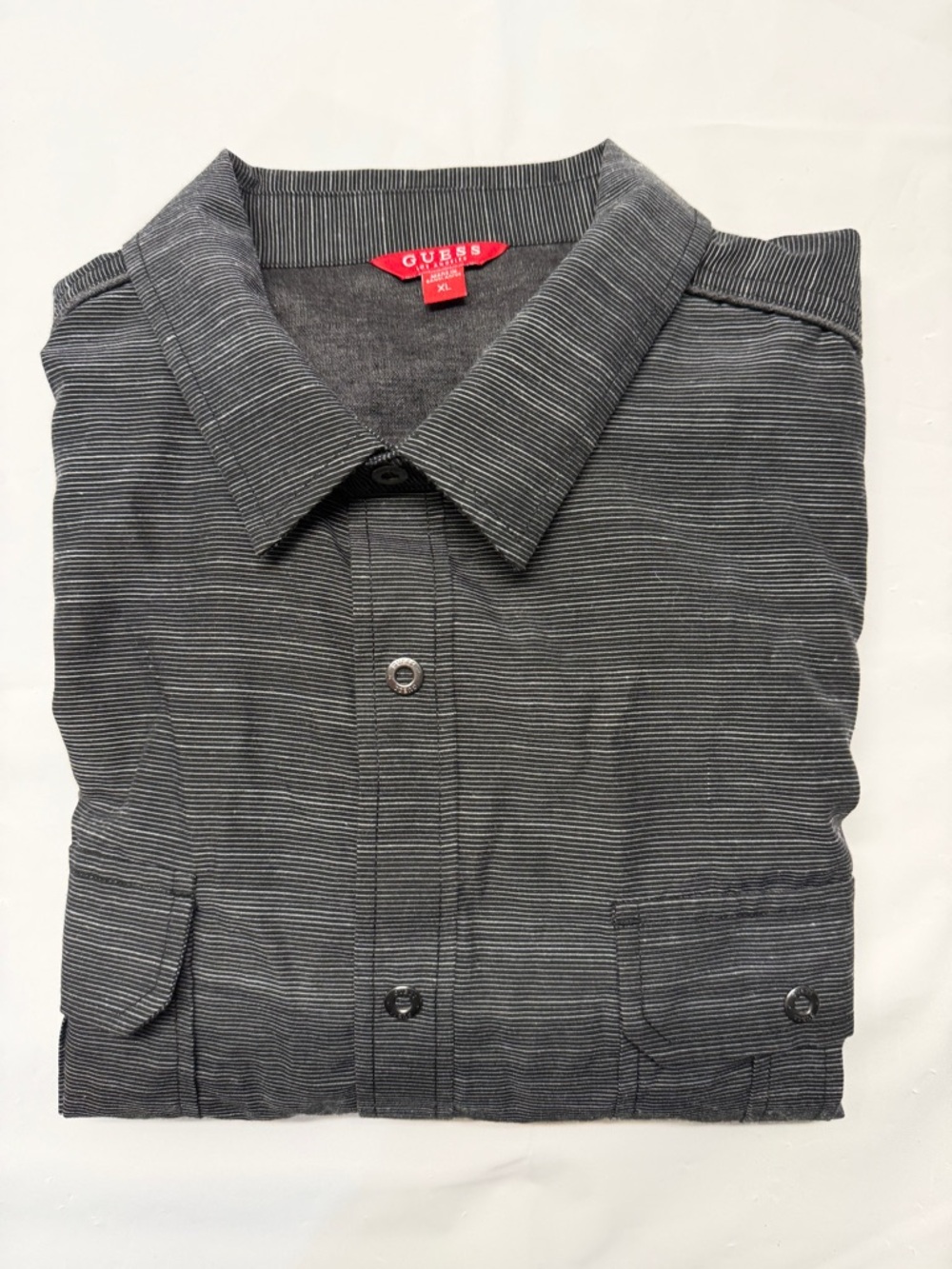 GUESS‎ Men’s Charcoal Pinstripe Button-Front Shirt